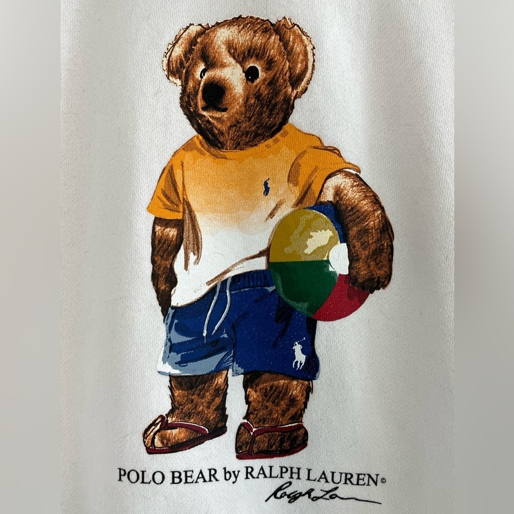 Polo Ralph Lauren Mens L White Beach Ball Polo Bear Hoodie Sweatshirt Preppy - Picture 2 of 16